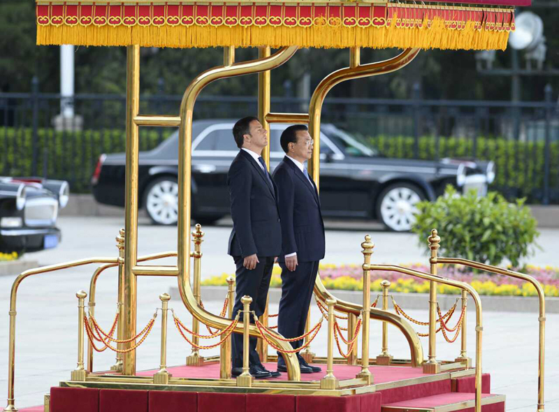 李克强总理举行仪式欢迎意大利总理伦齐访华